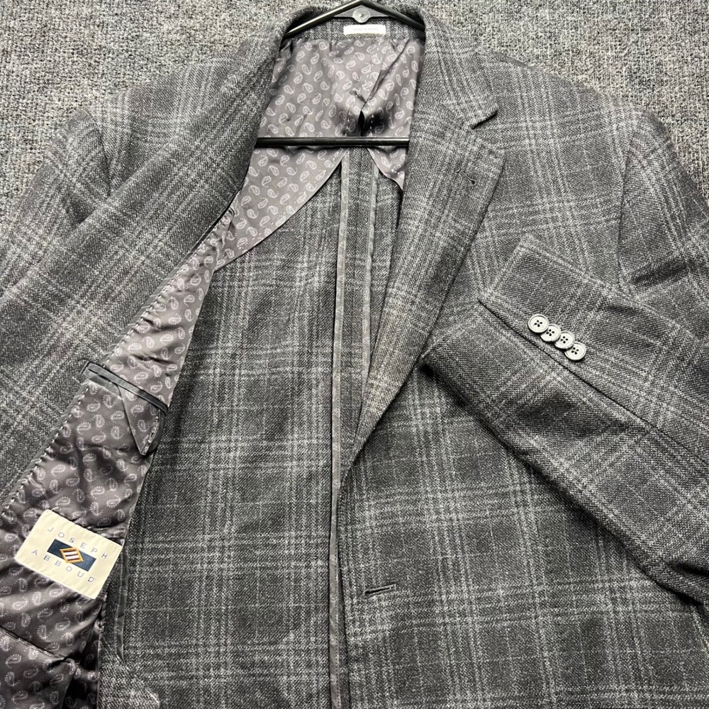 Joseph Abboud Mens Grey Plaid Sport Coat Blazer Paisley Lining 2-Button Jacket